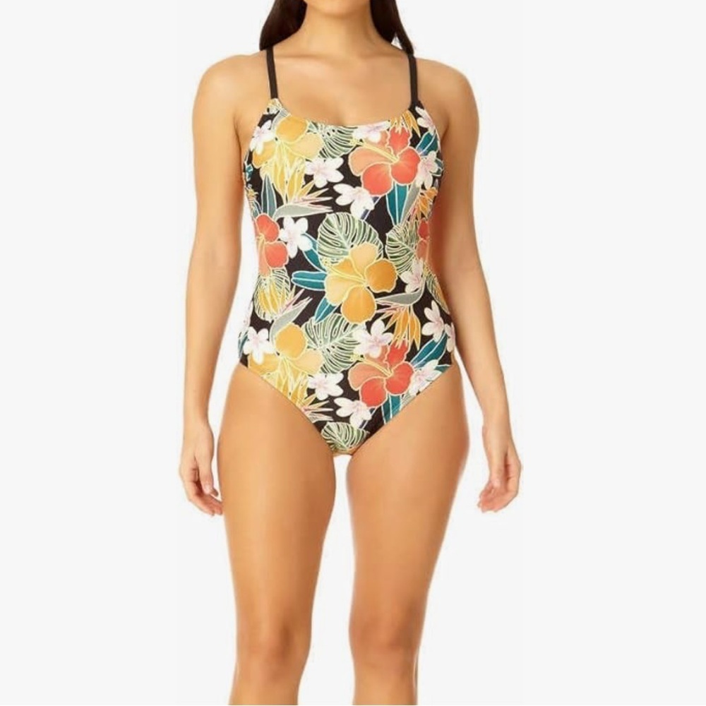 Hurley Floral One Piece Swimsuit Open Strappy Back Size Medium